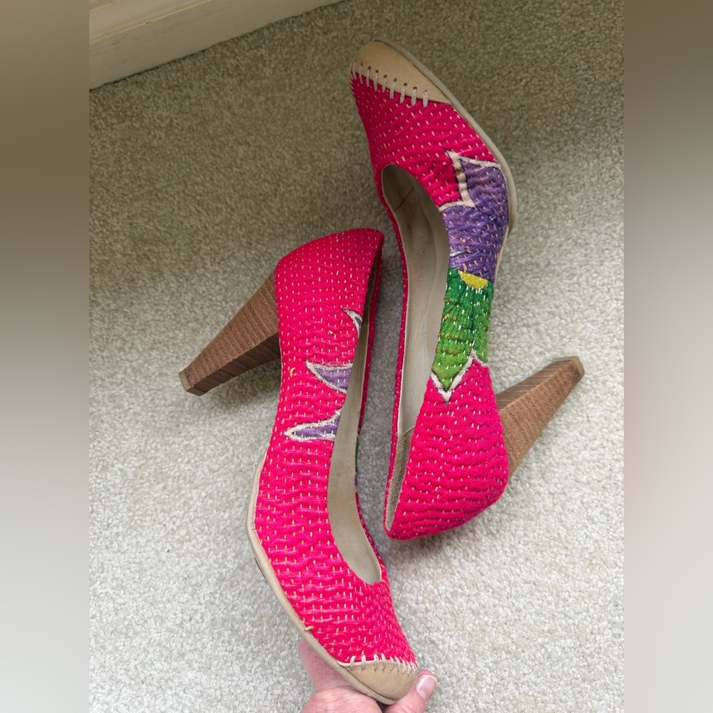 Anthropologie Terra Plana Eco Friendly Fabric Floral Recycled Heels - Picture 2 of 6